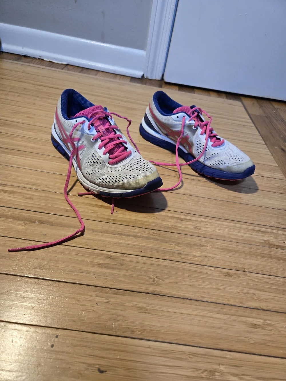 Women's Running Sneakers - White with Pink & Navy
